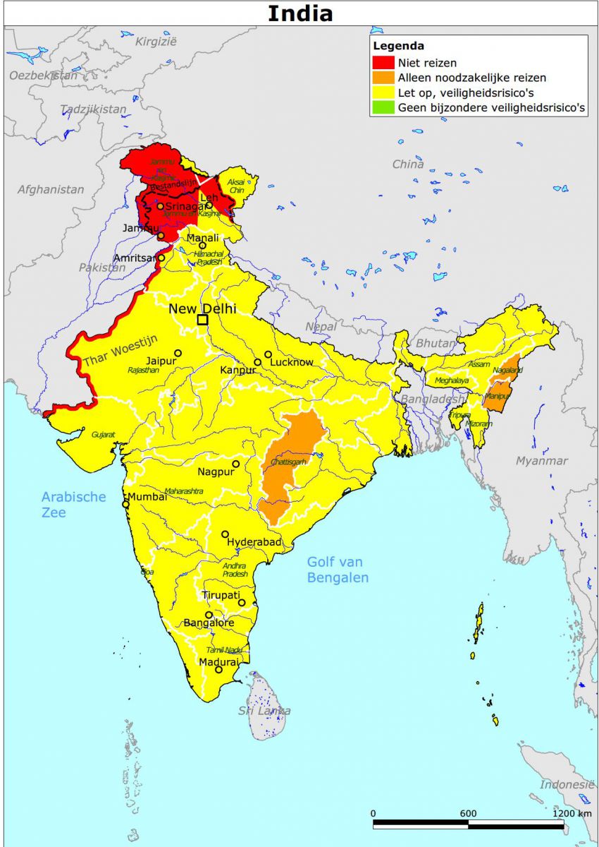 Overzicht met te bezoeken gebieden in India